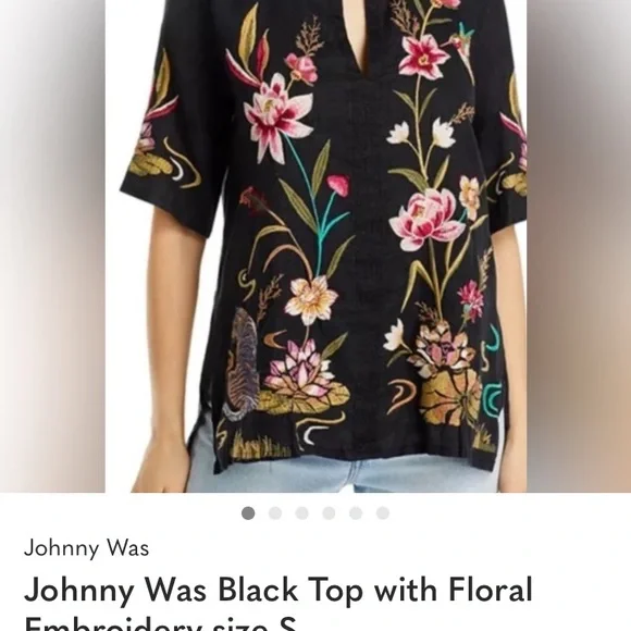 Johnny Was Black Linen Embroidered Top - Picture 2 of 2